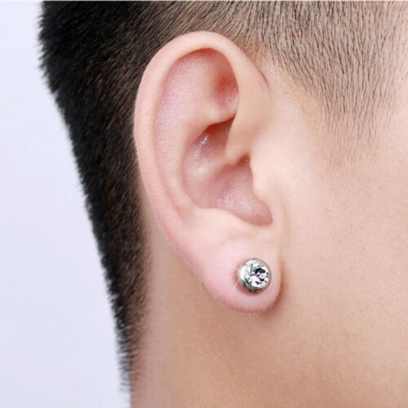 Stainless Steel CZ Stud Earrings for Men & Woman - Picture 5 of 8